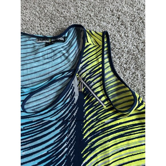 Jamie Sadock Womens Sz L Sleeveless Striped Dress W/ Zipper Pockets Blue & Yello - Picture 4 of 8
